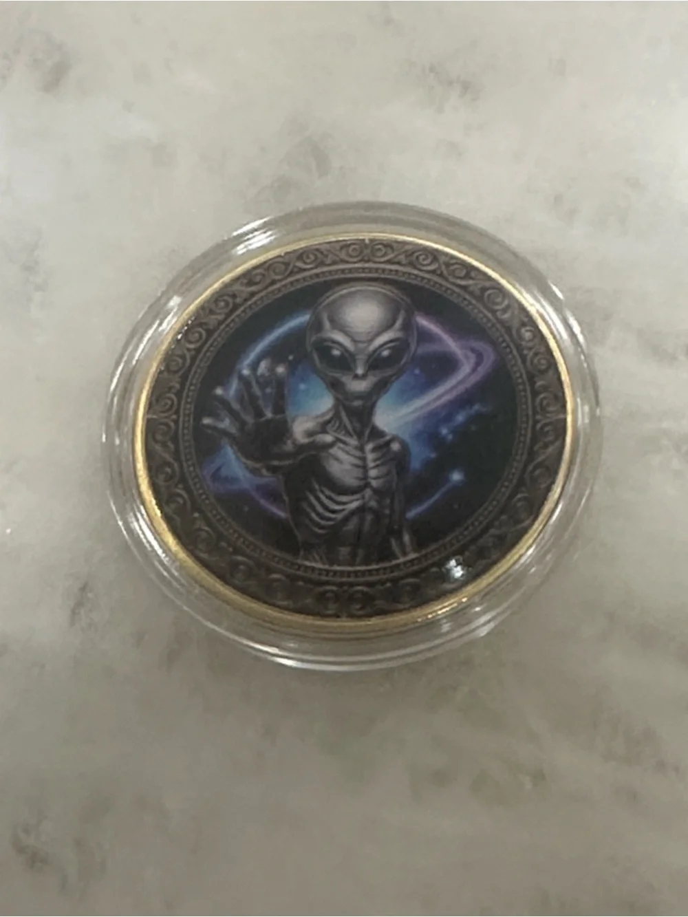 Alien Art Coin with Space Scene